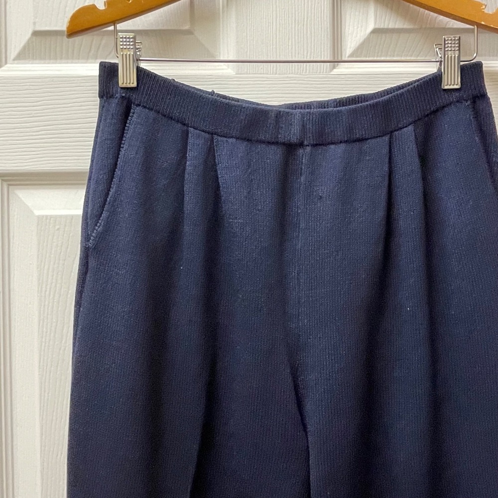 Vintage St. John Basics Women Sz 8 Santana Navy Blue Pleated Knit‎ Pull On Pants